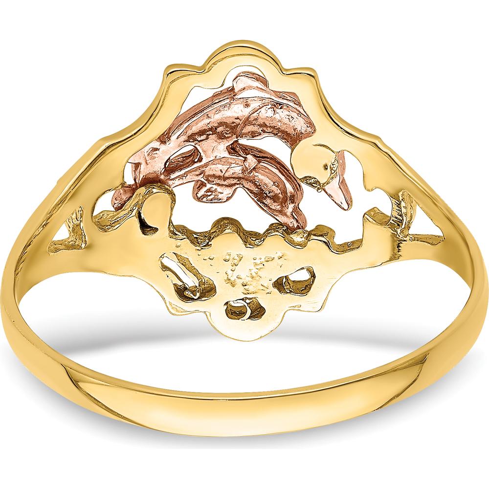 14K Yellow and Rose Gold Double Dolphin Ring with Rhodium Detailing by Oro Pregiato