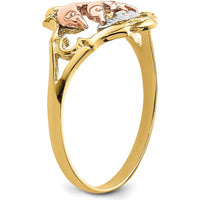 14K Yellow and Rose Gold Double Dolphin Ring with Rhodium Detailing by Oro Pregiato