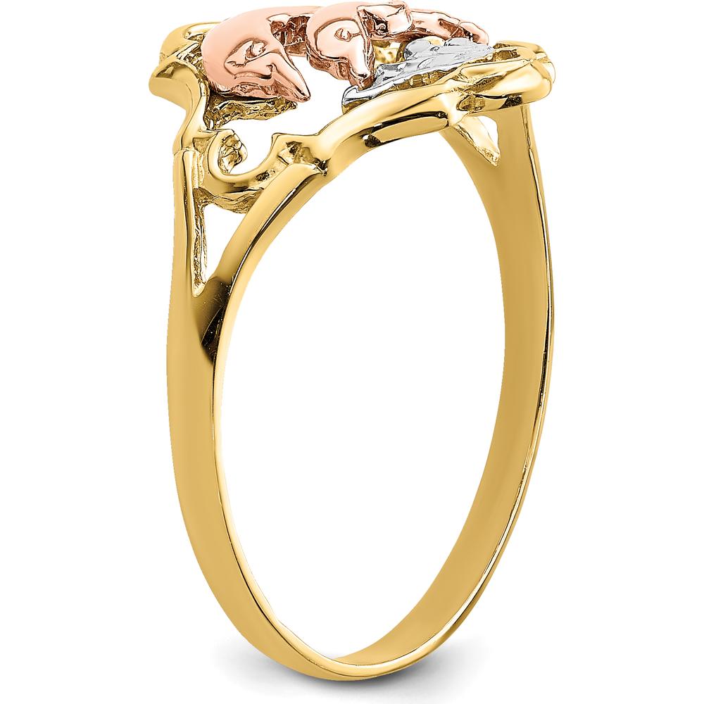 14K Yellow and Rose Gold Double Dolphin Ring with Rhodium Detailing by Oro Pregiato