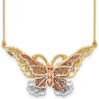 14K Yellow and Rose Gold Filigree Butterfly Necklace with White Rhodium Detail - 17" by 0