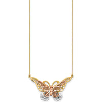 14K Yellow and Rose Gold Filigree Butterfly Necklace with White Rhodium Detail - 17" by 0