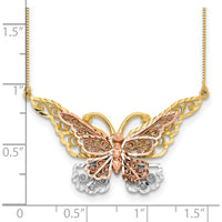 14K Yellow and Rose Gold Filigree Butterfly Necklace with White Rhodium Detail - 17" by 0