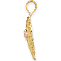 14K Yellow and Rose Gold Flower in Heart Pendant with Textured Detail by Oro Pregiato