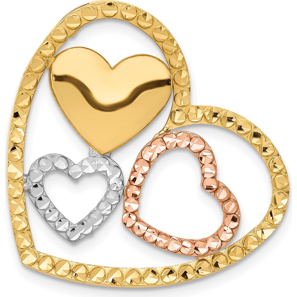 14K Yellow and Rose Gold Heart Pendant with Rhodium Slide - Diamond-Cut Texture by Oro Pregiato