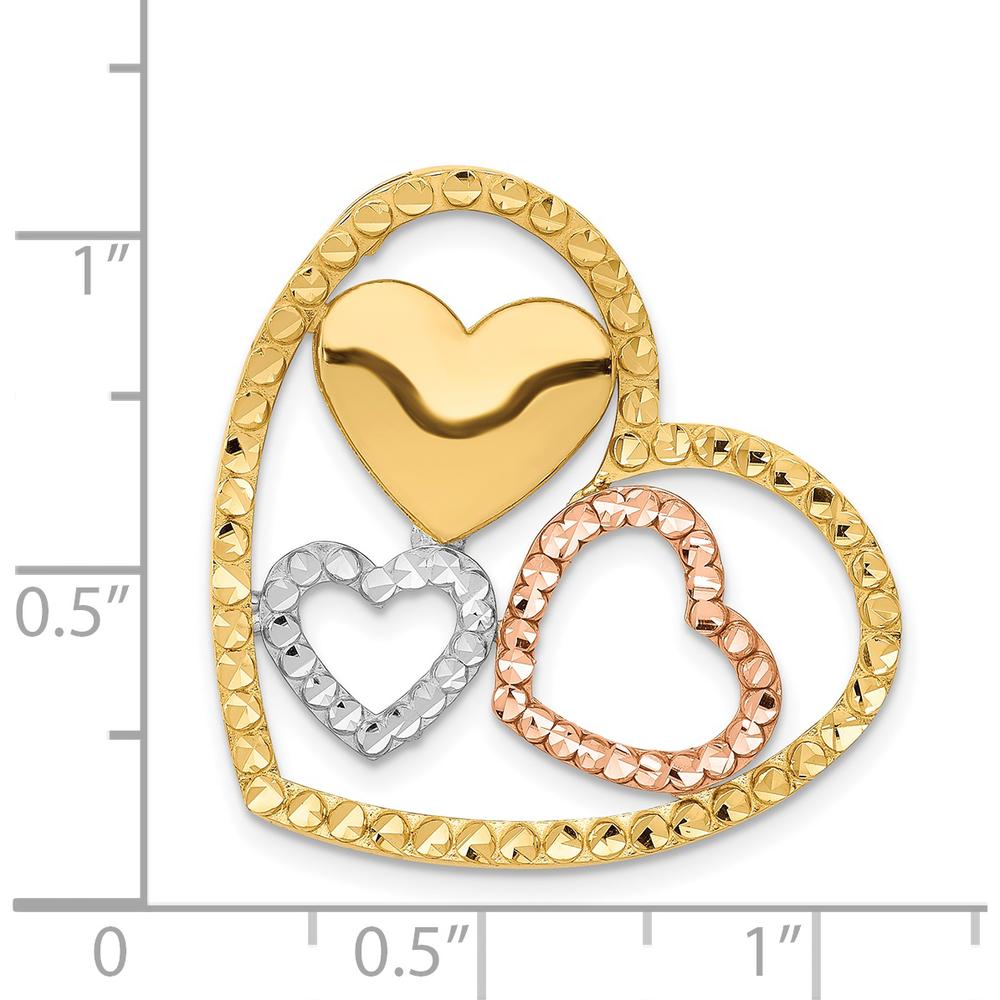 14K Yellow and Rose Gold Heart Pendant with Rhodium Slide - Diamond-Cut Texture by Oro Pregiato