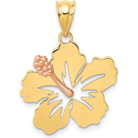 14K Yellow and Rose Gold Hibiscus Flower Pendant - 19mm Length, Two-Tone Design by Oro Pregiato