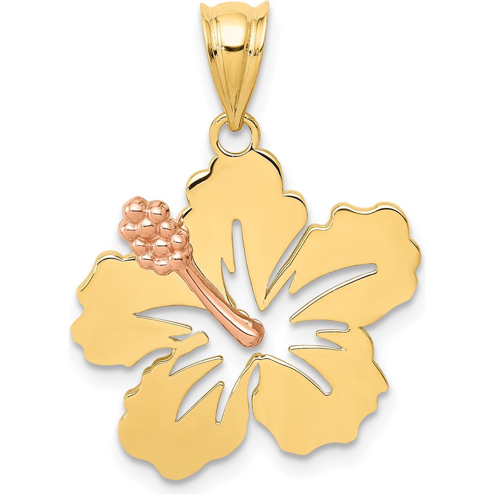 14K Yellow and Rose Gold Hibiscus Flower Pendant - 19mm Length, Two-Tone Design by Oro Pregiato