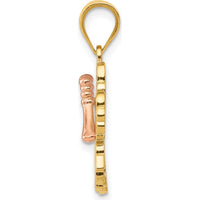 14K Yellow and Rose Gold Hibiscus Flower Pendant - 19mm Length, Two-Tone Design by Oro Pregiato