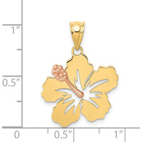 14K Yellow and Rose Gold Hibiscus Flower Pendant - 19mm Length, Two-Tone Design by Oro Pregiato