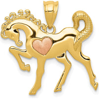 14K Yellow and Rose Gold Horse with Heart Charm - Two-Tone Gold Pendant by Oro Pregiato