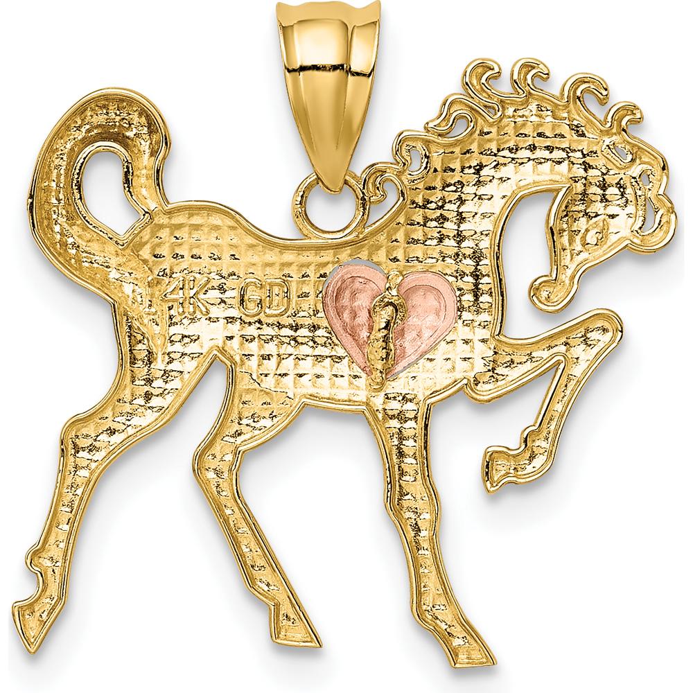 14K Yellow and Rose Gold Horse with Heart Charm - Two-Tone Gold Pendant by Oro Pregiato