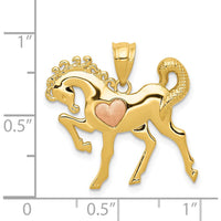 14K Yellow and Rose Gold Horse with Heart Charm - Two-Tone Gold Pendant by Oro Pregiato