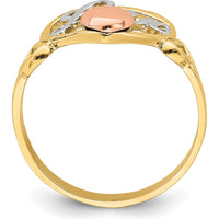 14K Yellow and Rose Gold Love Heart Ring with Rhodium Accents - Polished Finish by Oro Pregiato