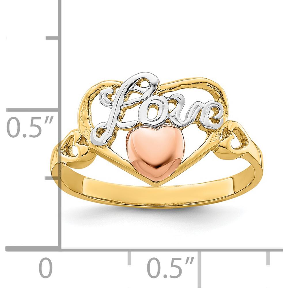 14K Yellow and Rose Gold Love Heart Ring with Rhodium Accents - Polished Finish by Oro Pregiato