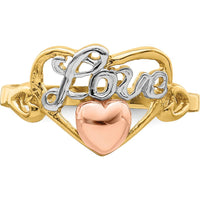 14K Yellow and Rose Gold Love Heart Ring with Rhodium Accents - Polished Finish by Oro Pregiato