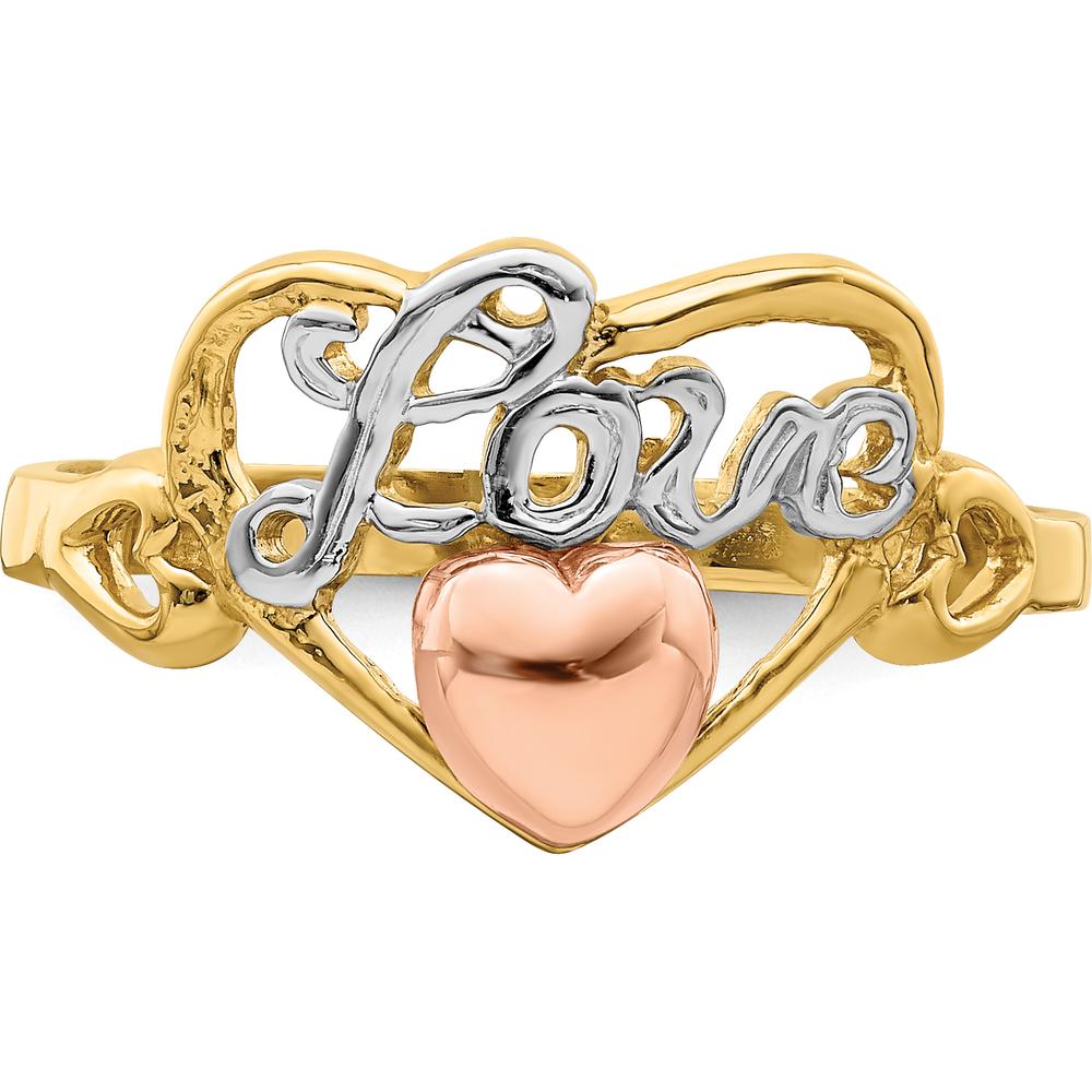 14K Yellow and Rose Gold Love Heart Ring with Rhodium Accents - Polished Finish by Oro Pregiato