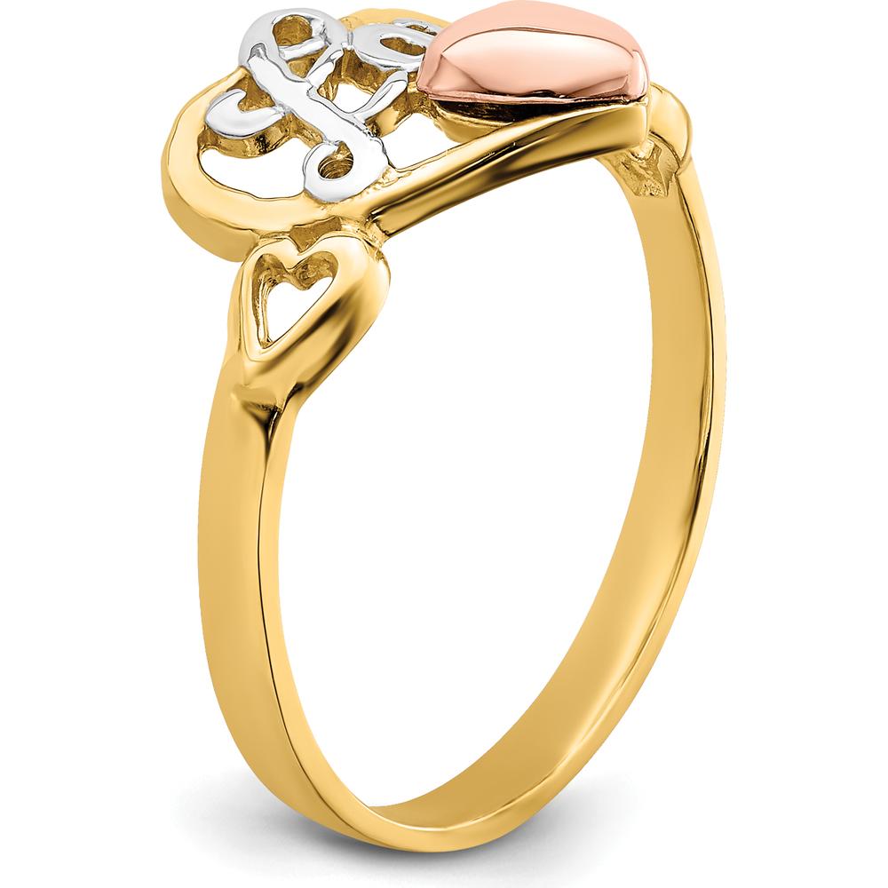 14K Yellow and Rose Gold Love Heart Ring with Rhodium Accents - Polished Finish by Oro Pregiato