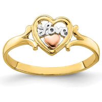 14K Yellow and Rose Gold Love Heart Ring with Rhodium Plating - Polished Finish by Oro Pregiato