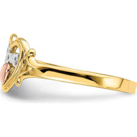 14K Yellow and Rose Gold Love Heart Ring with Rhodium Plating - Polished Finish by Oro Pregiato