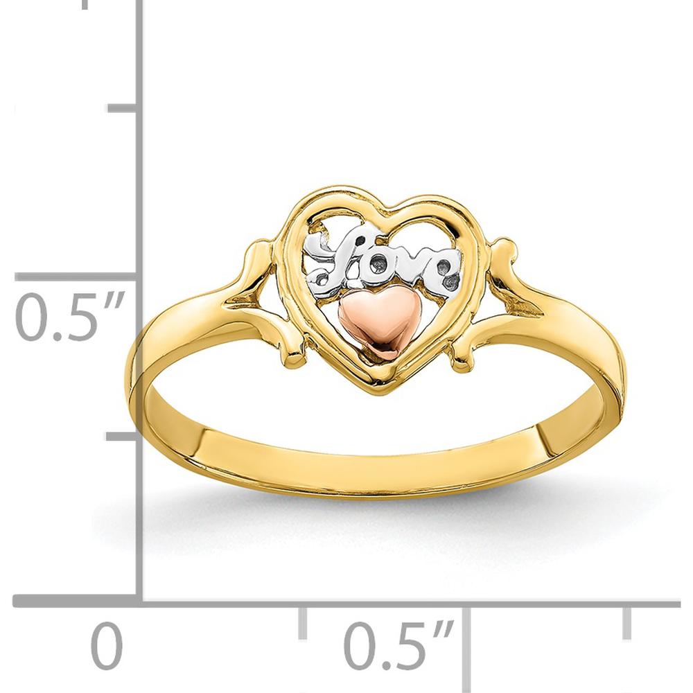 14K Yellow and Rose Gold Love Heart Ring with Rhodium Plating - Polished Finish by Oro Pregiato
