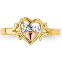 14K Yellow and Rose Gold Love Heart Ring with Rhodium Plating - Polished Finish by Oro Pregiato