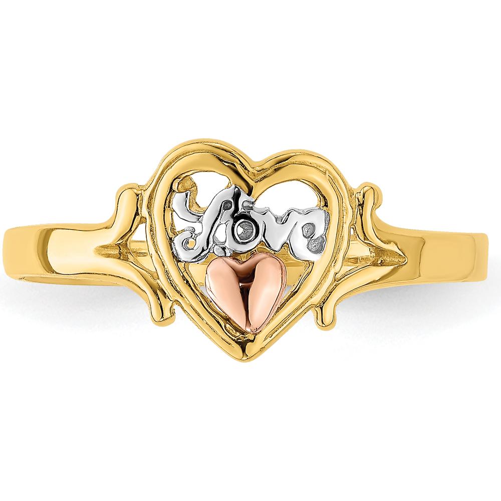 14K Yellow and Rose Gold Love Heart Ring with Rhodium Plating - Polished Finish by Oro Pregiato