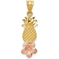 14K Yellow and Rose Gold Pineapple and Plumeria Flower Pendant - 23mm Length by Oro Pregiato
