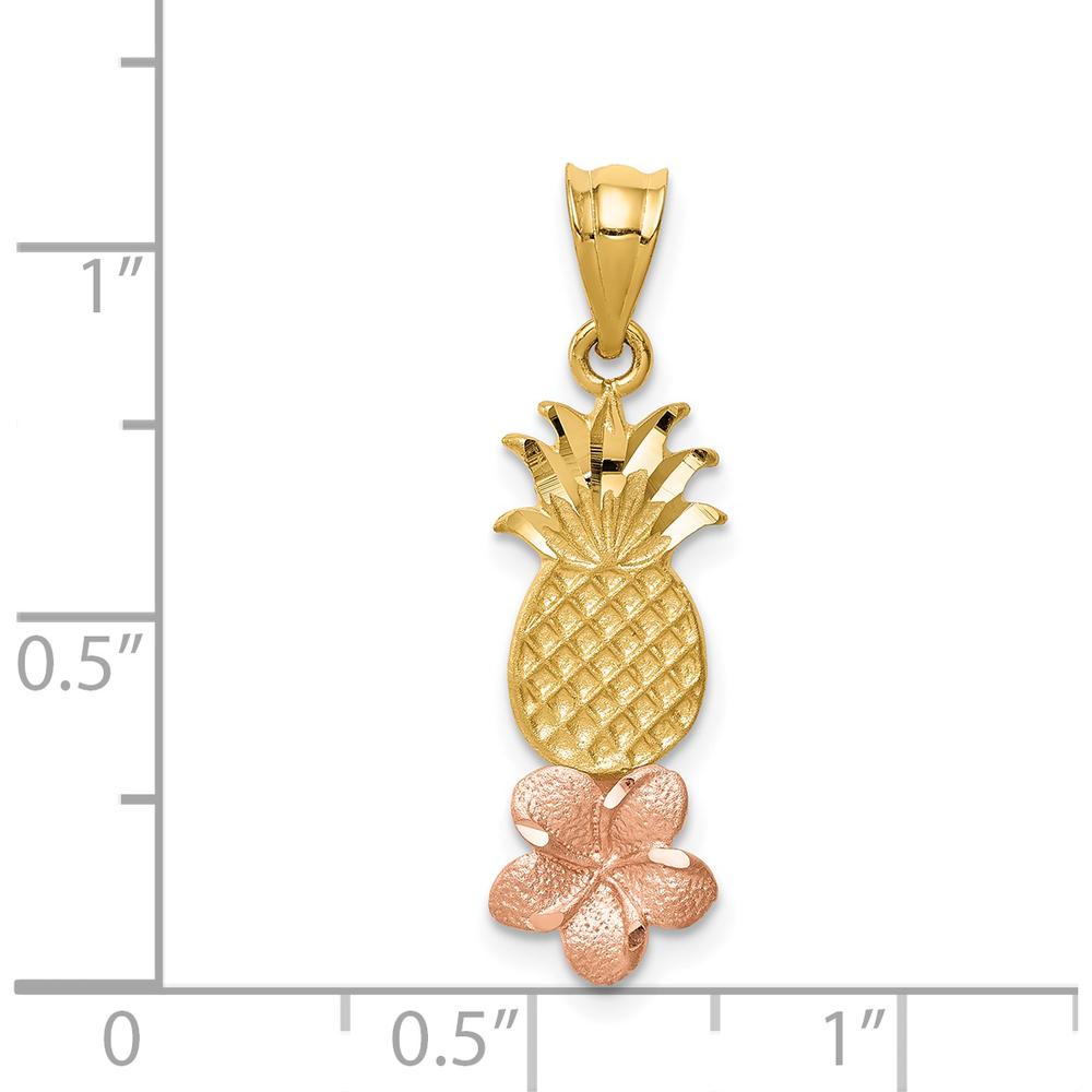 14K Yellow and Rose Gold Pineapple and Plumeria Flower Pendant - 23mm Length by Oro Pregiato