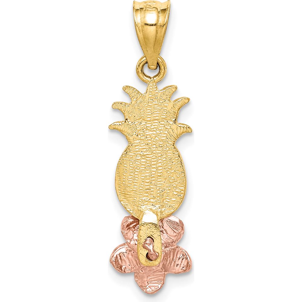 14K Yellow and Rose Gold Pineapple and Plumeria Flower Pendant - 23mm Length by Oro Pregiato