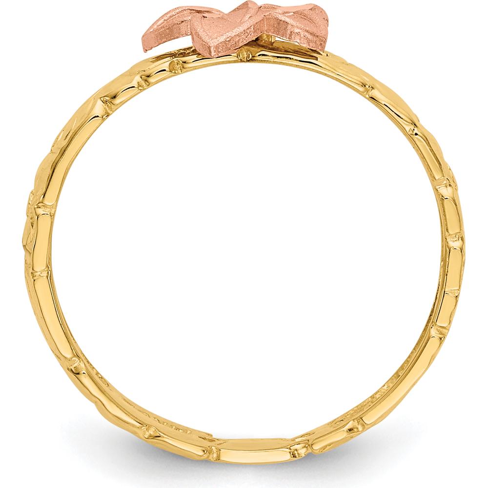 14K Yellow and Rose Gold Plumeria Baby Ring with Milgrain Detail by Oro Pregiato
