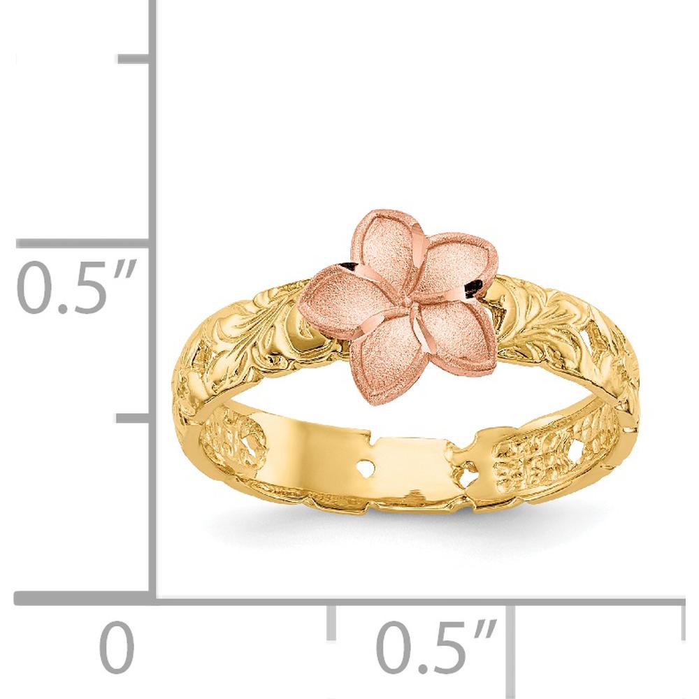 14K Yellow and Rose Gold Plumeria Baby Ring with Milgrain Detail by Oro Pregiato