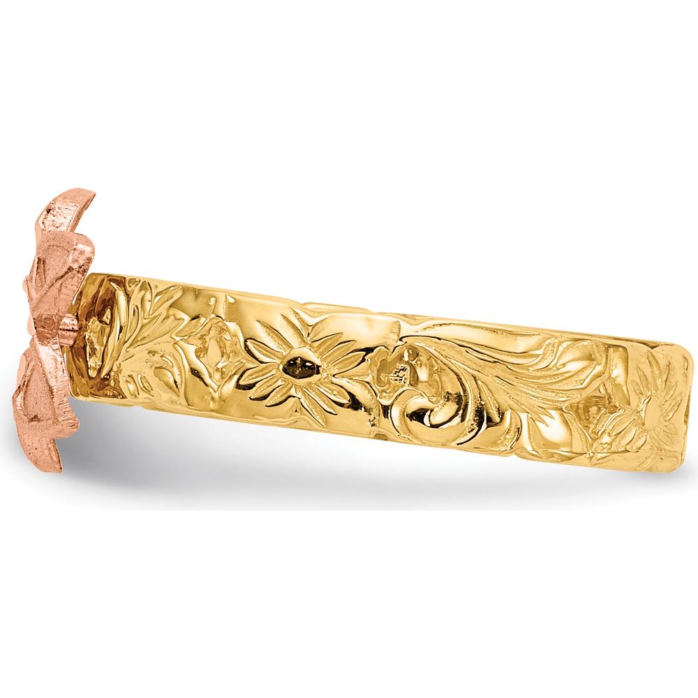 14K Yellow and Rose Gold Plumeria Baby Ring with Milgrain Detail by Oro Pregiato