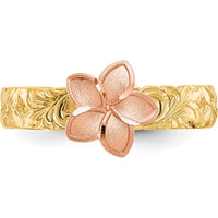 14K Yellow and Rose Gold Plumeria Baby Ring with Milgrain Detail by Oro Pregiato