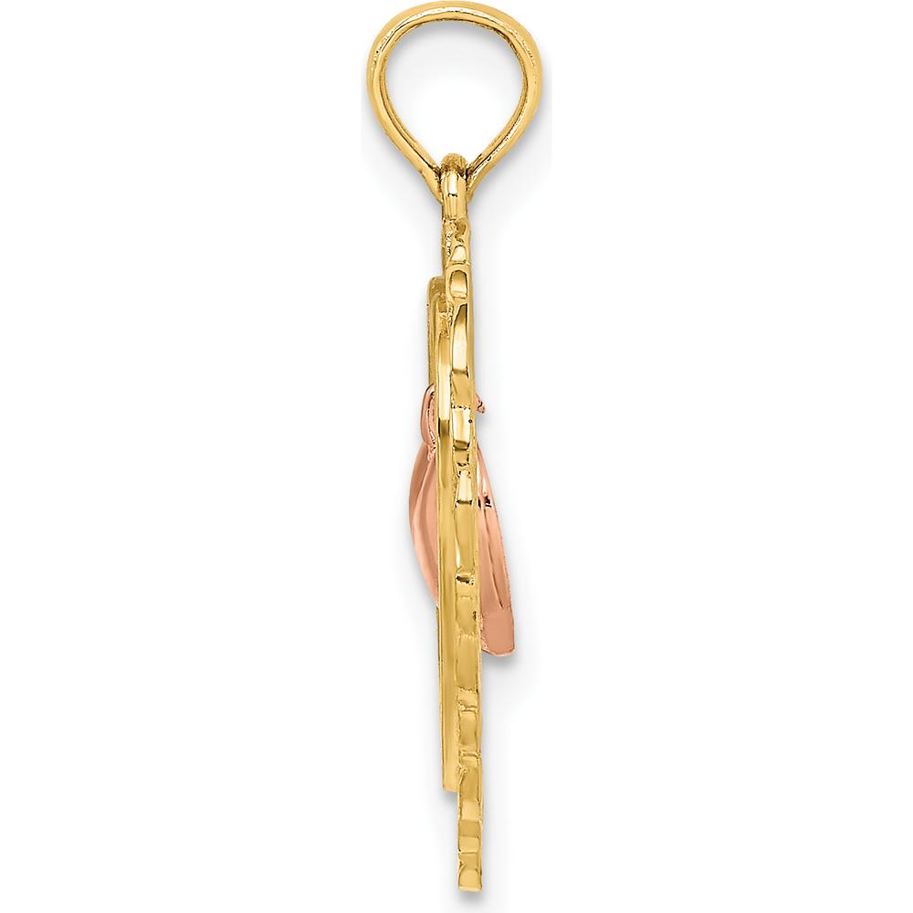 14K Yellow and Rose Gold Polished Dangling Heart-in-Heart Pendant - 22.5mm Length by Oro Pregiato