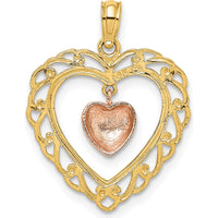 14K Yellow and Rose Gold Polished Dangling Heart-in-Heart Pendant - 22.5mm Length by Oro Pregiato