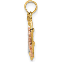 14K Yellow and Rose Gold Two-Tone LOVE with Doves Heart Charm Pendant by Oro Pregiato