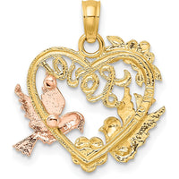 14K Yellow and Rose Gold Two-Tone LOVE with Doves Heart Charm Pendant by Oro Pregiato
