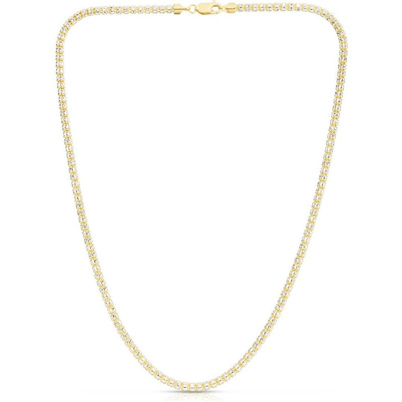 14K Yellow and White Gold 3.3mm Fancy Ice Chain Necklace - 20" Diamond-Cut Finish by Orozza Fine Jewelry