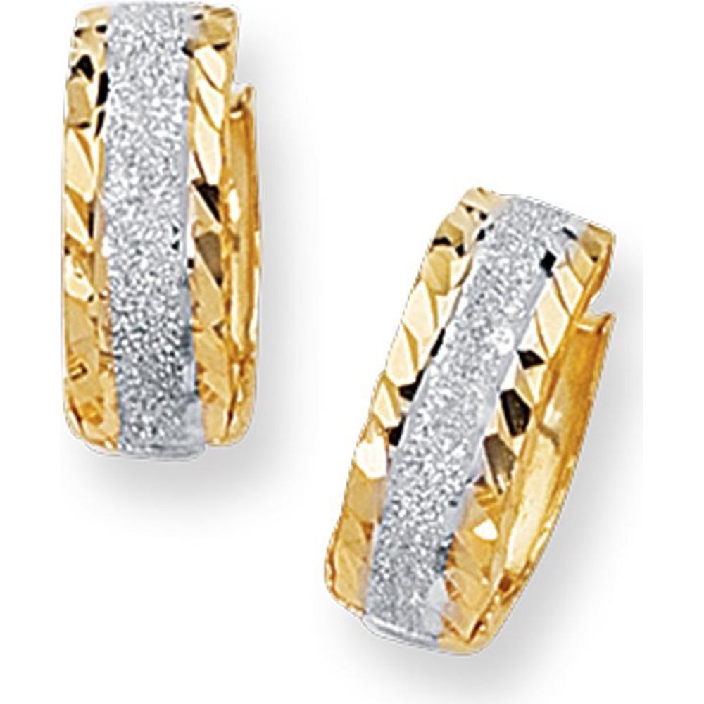 14K Yellow and White Gold 5mm Polished Center Huggie Earrings - 2.70 Gram Total Weight by Orozza Fine Jewelry