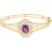 14K Yellow & White Gold Amethyst Bangle with Diamond Halo - 2.35 Carat Amethyst & 0.25 Carat Diamond Total Weight