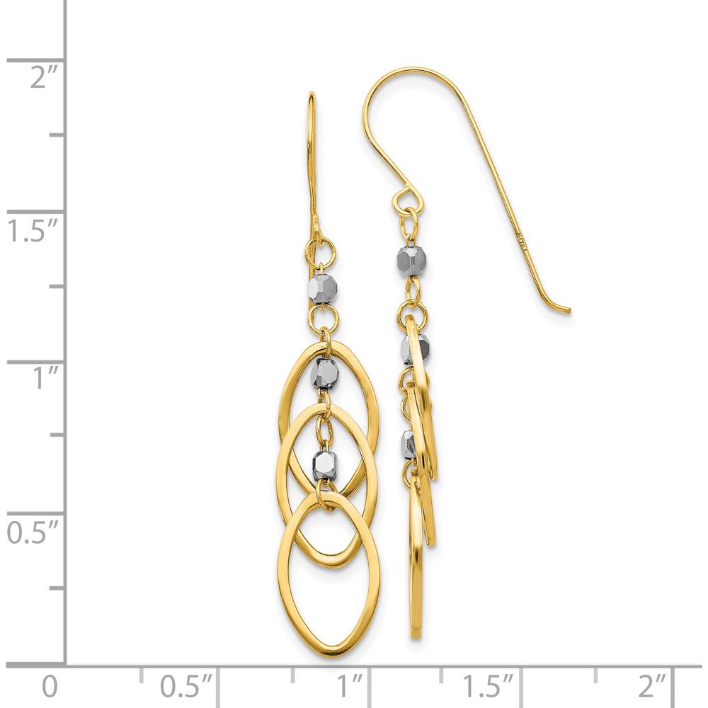 14K Yellow and White Gold Beaded Dangle Earrings with French Wire Closure - 45mm Length by 0