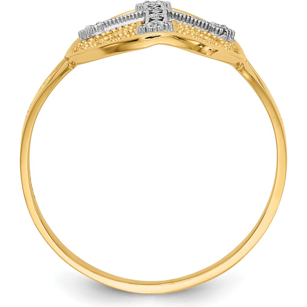 14K Yellow and White Gold Diamond Filigree Cross Ring with 0.030 Carat Diamonds by Oro Pregiato