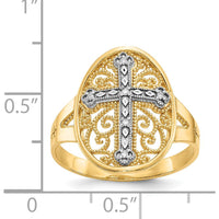 14K Yellow and White Gold Diamond Filigree Cross Ring with 0.030 Carat Diamonds by Oro Pregiato