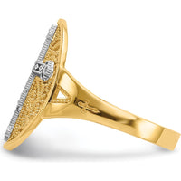 14K Yellow and White Gold Diamond Filigree Cross Ring with 0.030 Carat Diamonds by Oro Pregiato