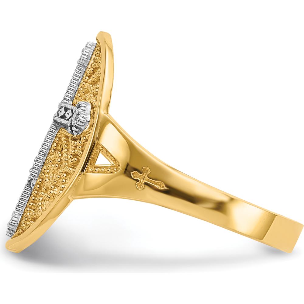 14K Yellow and White Gold Diamond Filigree Cross Ring with 0.030 Carat Diamonds by Oro Pregiato