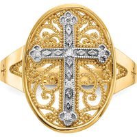 14K Yellow and White Gold Diamond Filigree Cross Ring with 0.030 Carat Diamonds by Oro Pregiato
