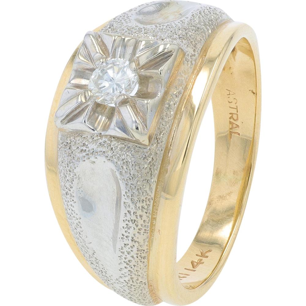 14K Yellow & White Gold Diamond Gents Ring with Flower Design - 0.20 Carat Total Diamond Weight
