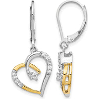 14K Yellow and White Gold Diamond Heart Leverback Earrings - 0.07 Carat Total Diamond Weight by Monteluci Fine Jewelry