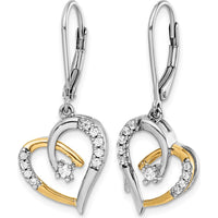14K Yellow and White Gold Diamond Heart Leverback Earrings - 0.07 Carat Total Diamond Weight by Monteluci Fine Jewelry