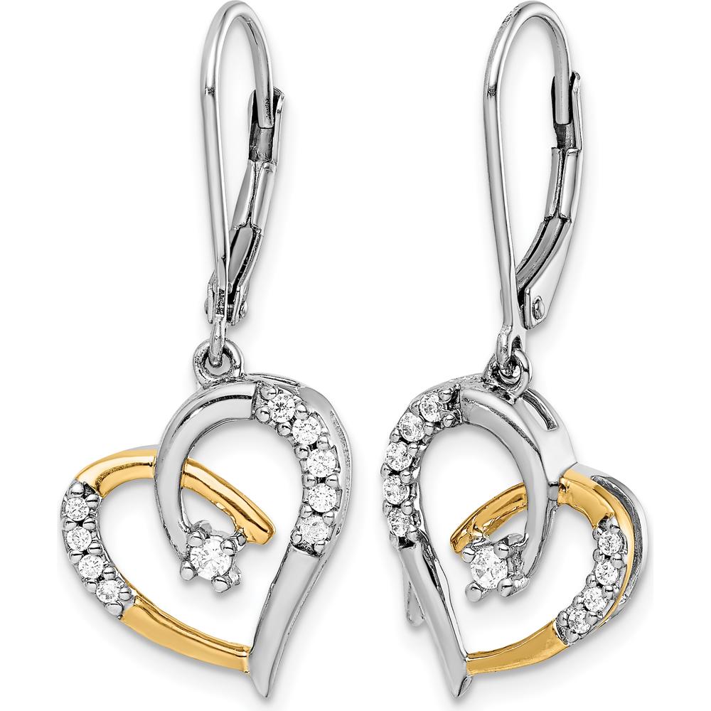 14K Yellow and White Gold Diamond Heart Leverback Earrings - 0.07 Carat Total Diamond Weight by Monteluci Fine Jewelry